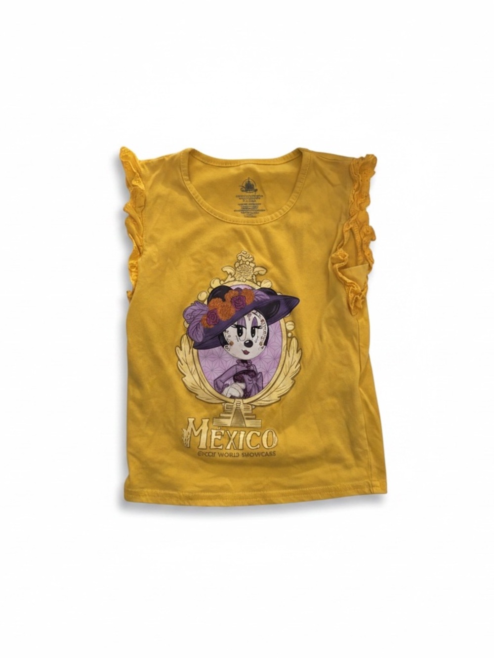 Disney Yellow Minnie Mexico Graphic Ruffle Sleeve Tank Top